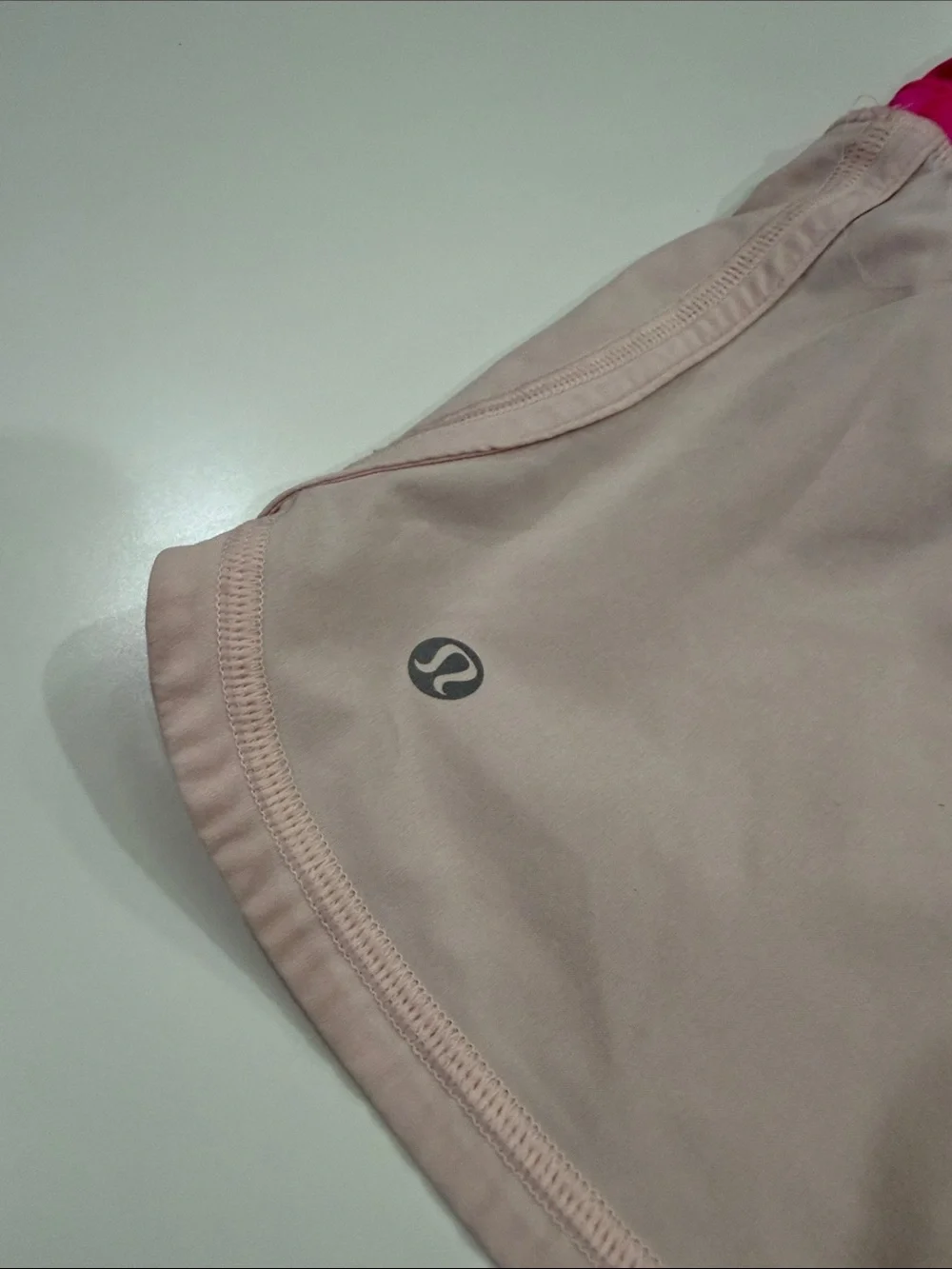 Lululemon Women's Light Pink Active Shorts with Hot Pink Waistband